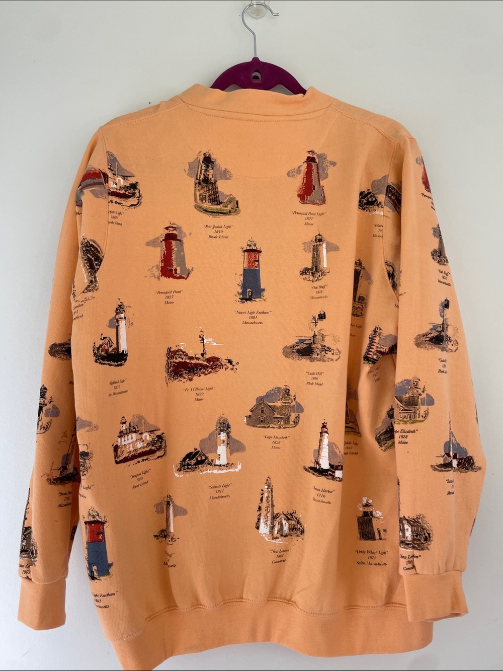 Lighthouse Point Peach Lighthouse Print V-Neck Cardigan Sweater XL - Picture 6 of 6